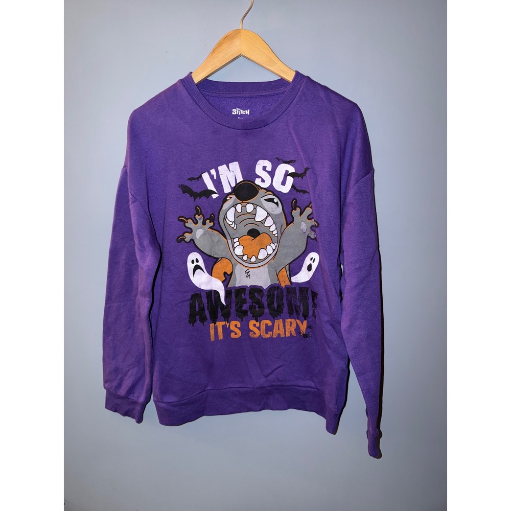 Disney Stitch Kids Purple Halloween‎ Sweatshirt Im So Awesome Its Scary XXL 18